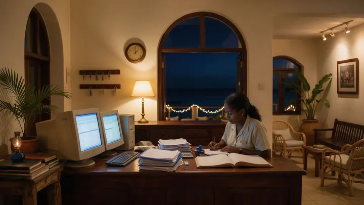 Night auditor working at the front desk